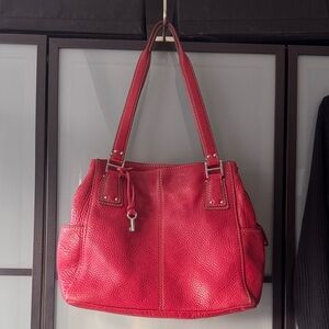 Fossil Red genuine Leather Tote Handbag